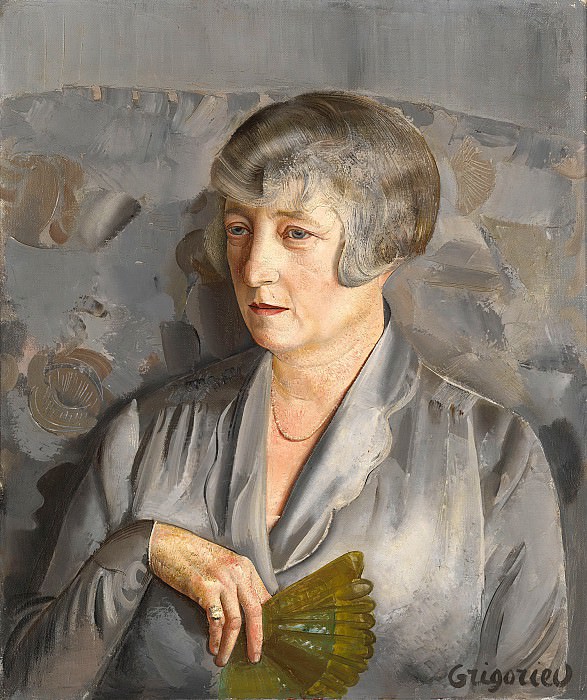 Portrait of Madame Barthelemy with a green fan, Boris Grigoriev