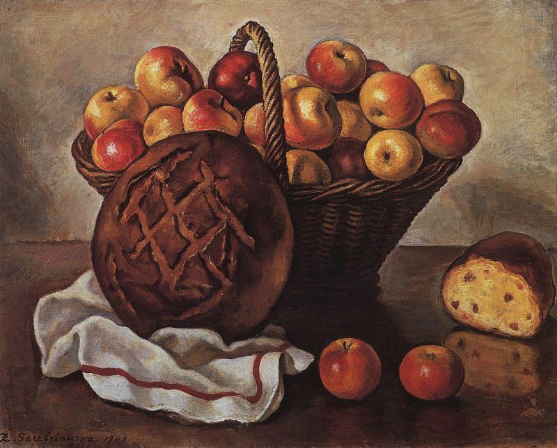 Натюрморт с яблоками и круглым хлебом, Зинаида Евгеньевна Серебрякова