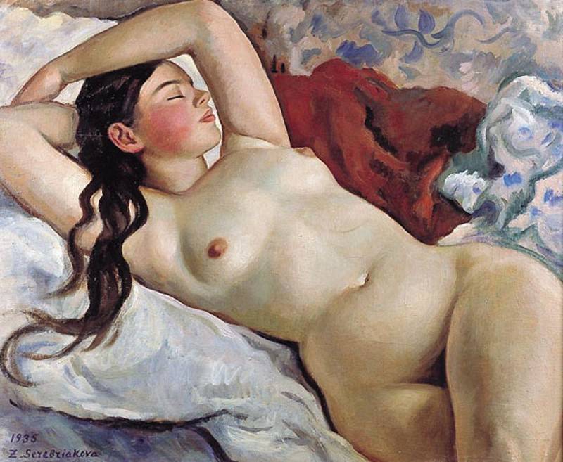 Lying Nude girl. A portrait of Nevedomskaya, Zinaida Serebryakova
