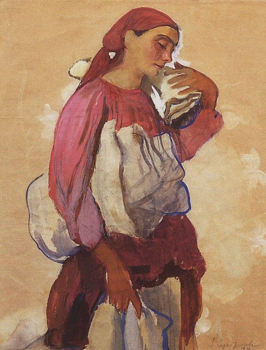 The peasant woman with rolls of canvas on his shoulder and in the hands, Zinaida Serebryakova