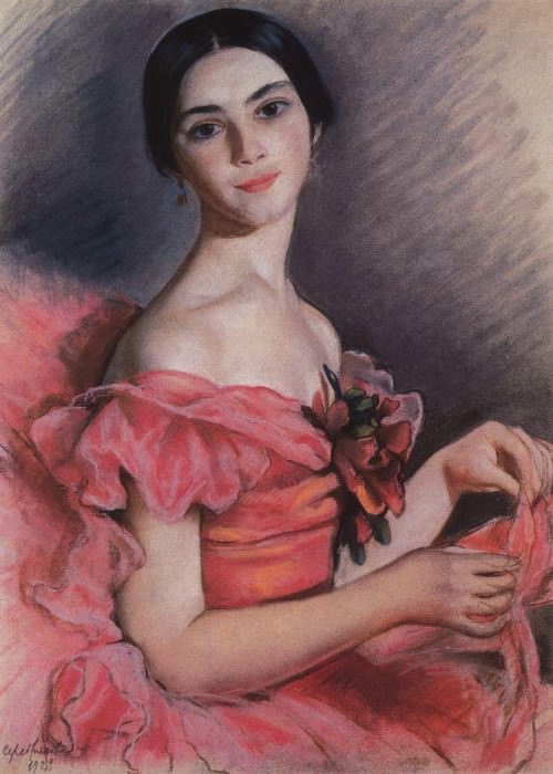 Portrait of E. N. Heidenreikh in red, Zinaida Serebryakova