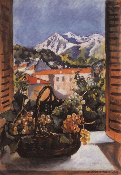 Корзина с виноградом на окне Ментона, Зинаида Евгеньевна Серебрякова