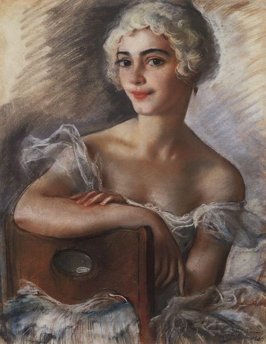 Portrait of E. N. Heidenreikh in white wig, Zinaida Serebryakova