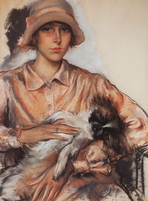Portrait of a Lady with the Dog J. Whelan, Zinaida Serebryakova