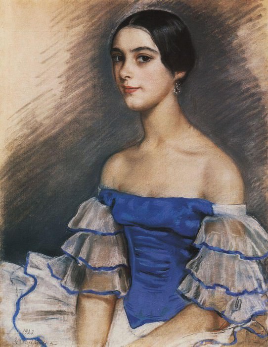 Portrait of E. N. Heidenreikh in blue, Zinaida Serebryakova