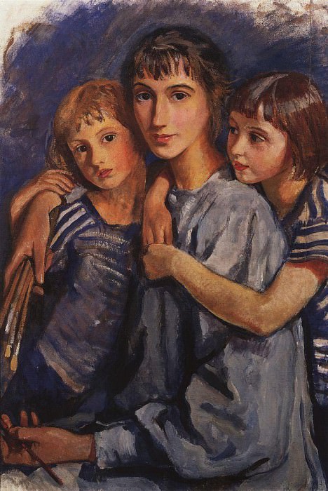 Self-portrait with her daughters, Zinaida Serebryakova