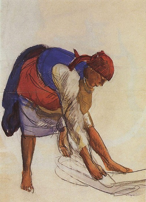 The peasant woman stretched a canvas, Zinaida Serebryakova