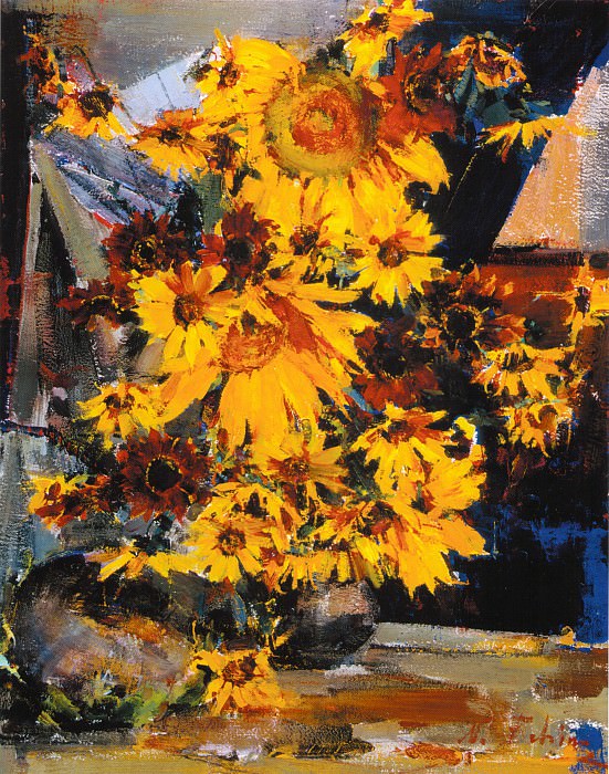 Still life with sunflowers , Nikolay Feshin