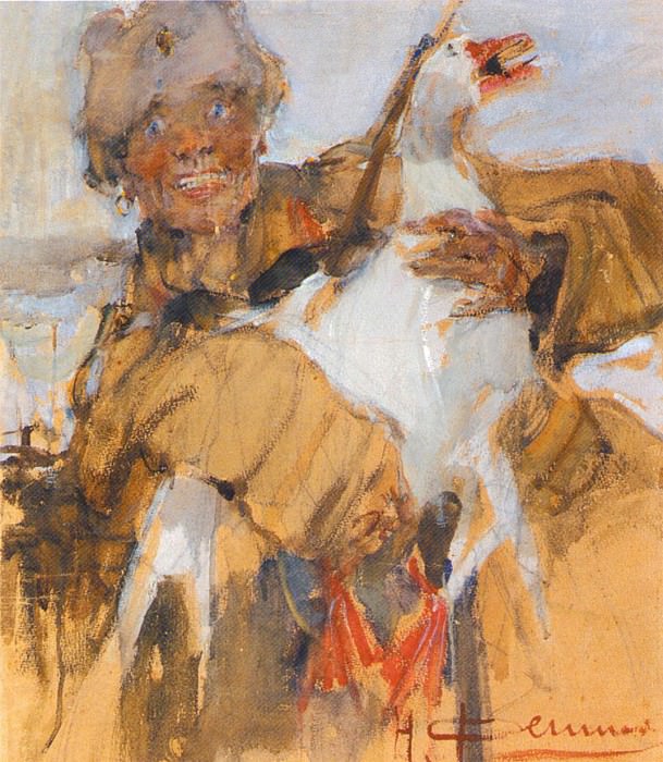 Cossack with a goose , Nikolay Feshin