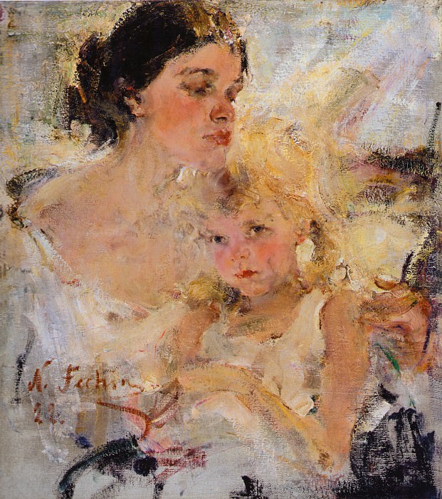 Mrs. Feshina with her daughter , Nikolay Feshin