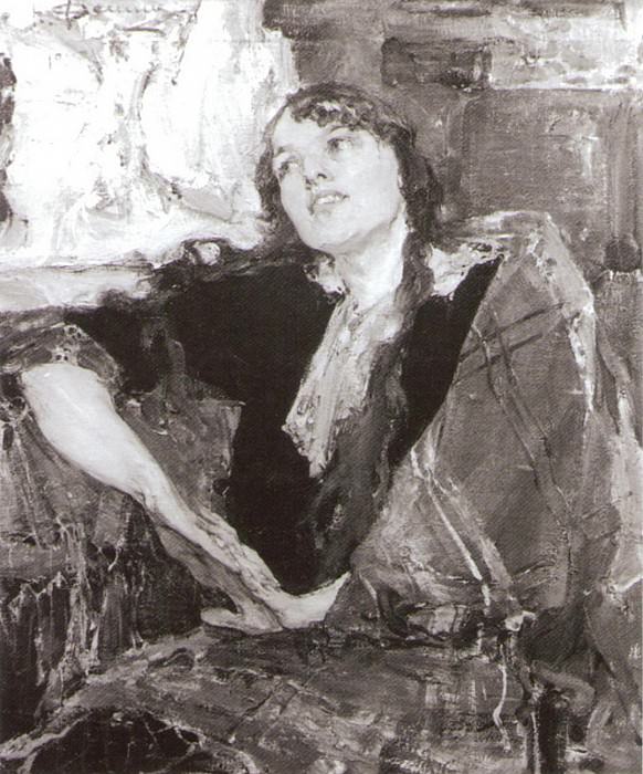Girl with a checkered handkerchief , Nikolay Feshin