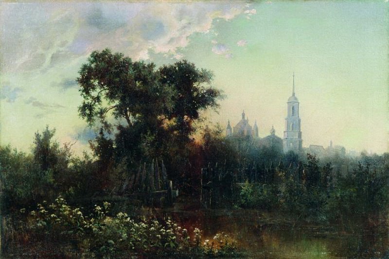 Landscape with belfry, Lev Kamenev