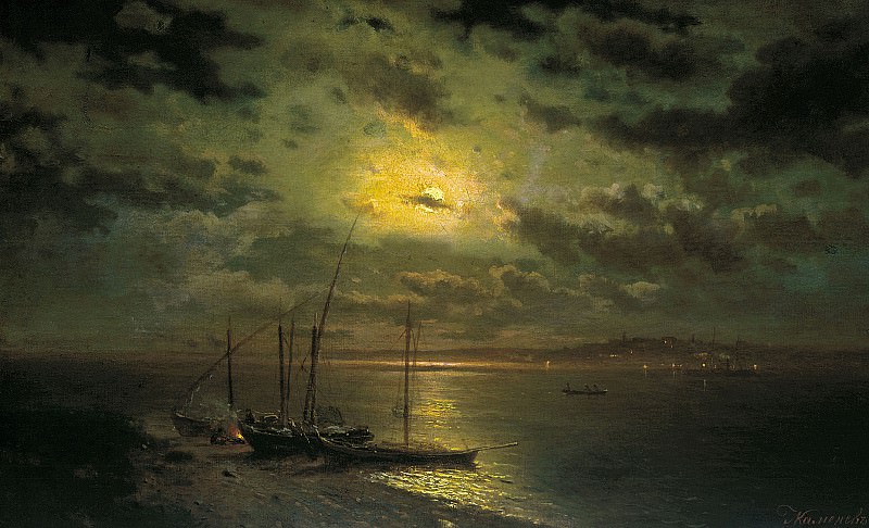 Moonlit night on the river , Lev Kamenev
