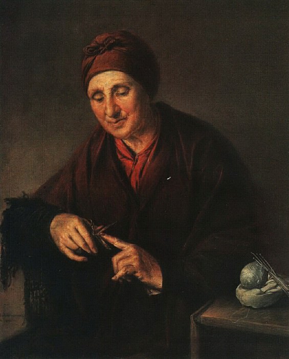 An old woman cutting her nails , Vasily Tropinin