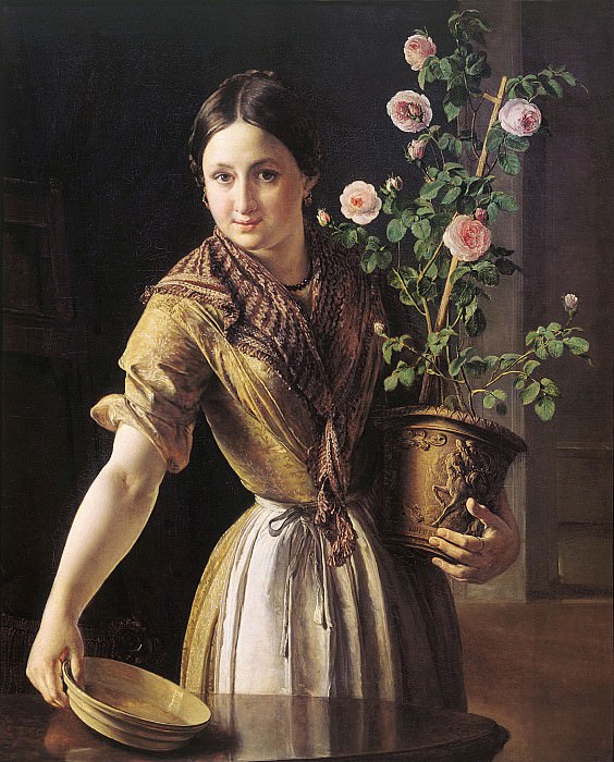 Девушка с горшком роз, Василий Андреевич Тропинин