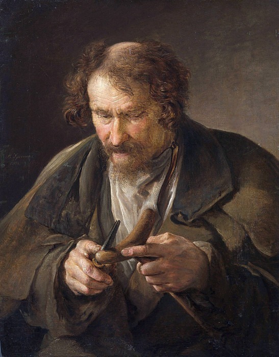 Peasant shaving a crutch, Vasily Tropinin