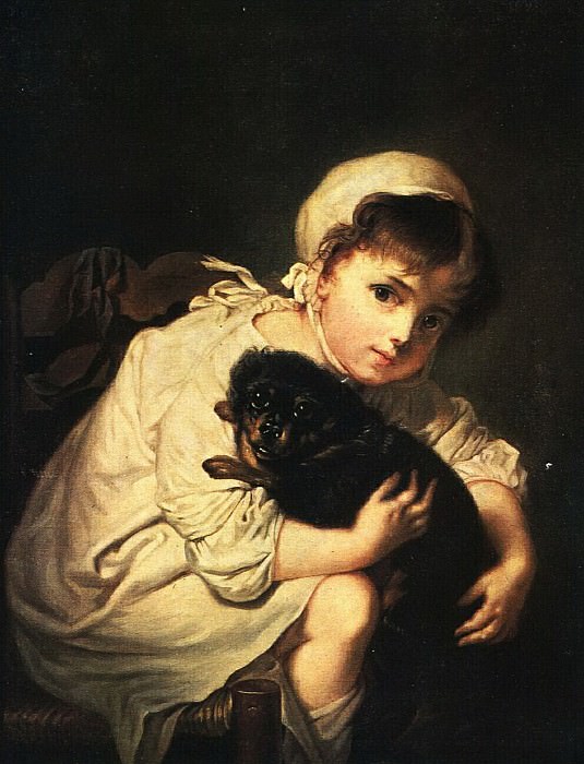 Girl with a dog. Copy of the painting by J.-B. Dream, Vasily Tropinin