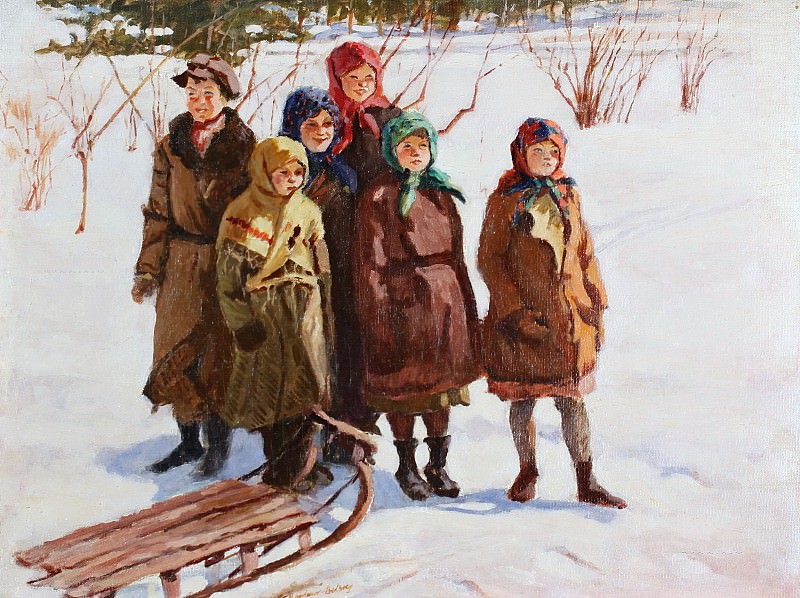 Children with a sled, Nikolai Petrovich Bogdanov-Belsky