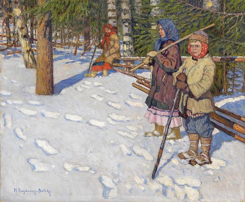 Дети в зимнеим лесу, Николай Петрович Богданов-Бельский