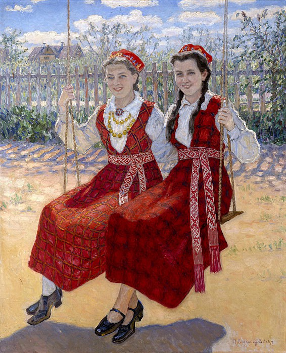 Две девушки на качелях, Николай Петрович Богданов-Бельский