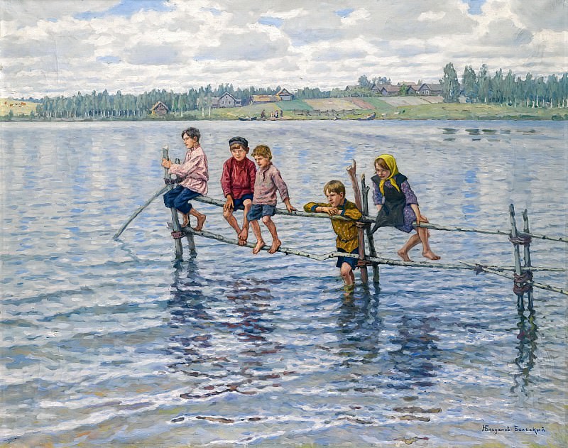 Children At A Lake In Lettgallia, Nikolai Petrovich Bogdanov-Belsky