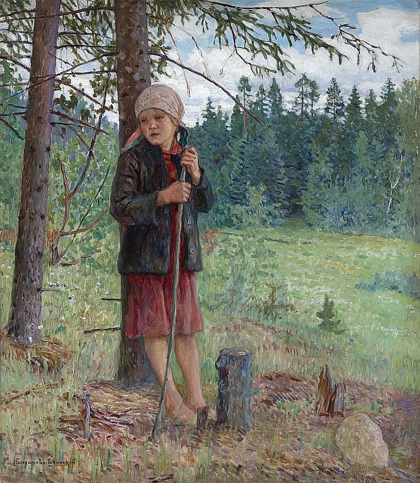 The girl in the woods, Nikolai Petrovich Bogdanov-Belsky
