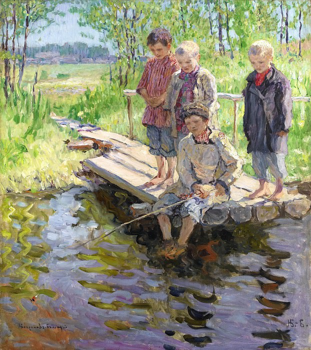 Boys fishing, Nikolai Petrovich Bogdanov-Belsky