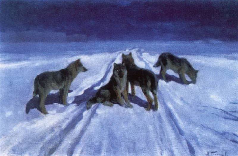 Wolves at night, Alexey Stepanov