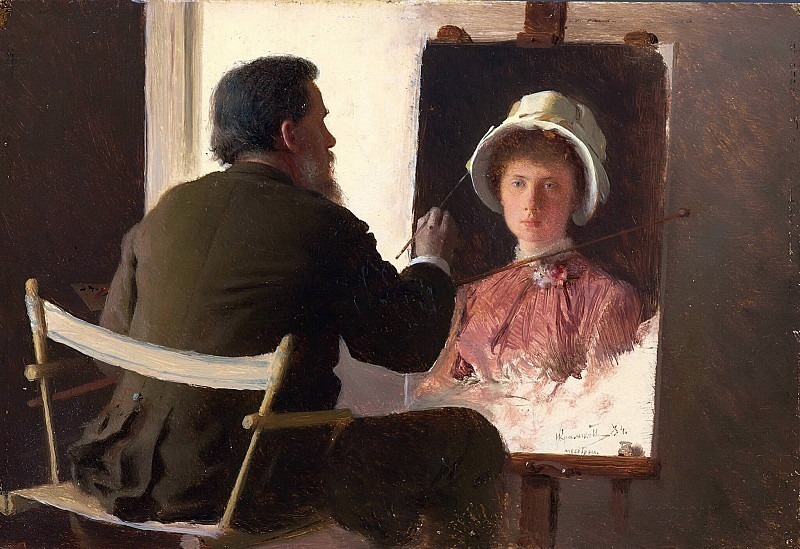 Kramskoy, painting a portrait of his daughter