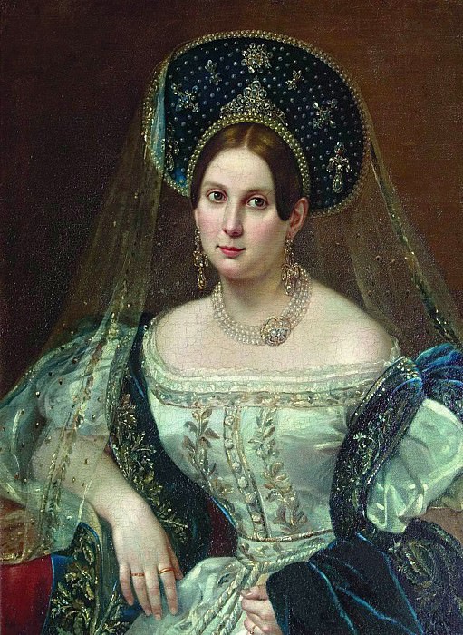 Portrait of an unknown woman in a Russian court dress, Pimen Orlov