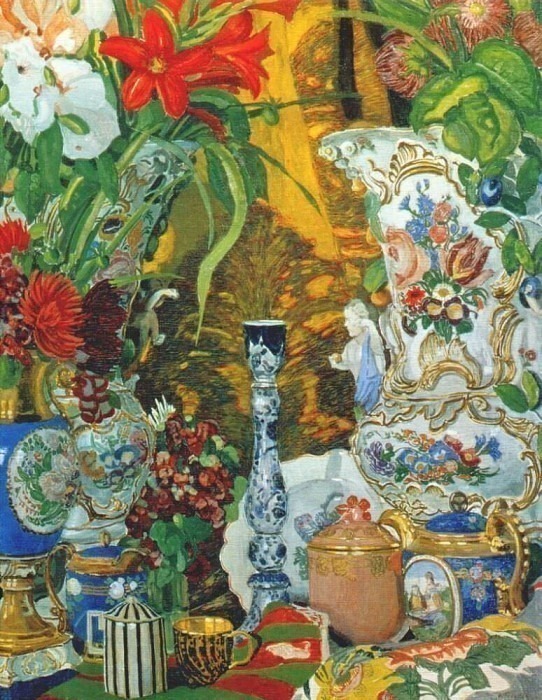 Still life with flowers and china, Alexander Golovin