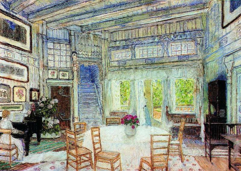 Dining room in Dr. Wangel’s house. Scenery sketch for G. Ibsen’s drama Daughter of the Sea, Alexander Golovin