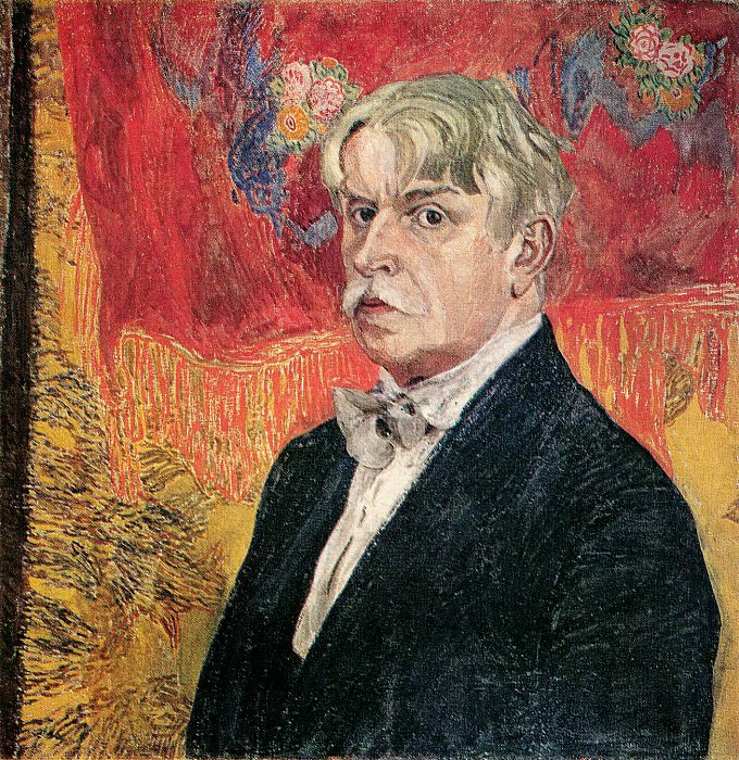 Self-portrait against a red scarf, Alexander Golovin