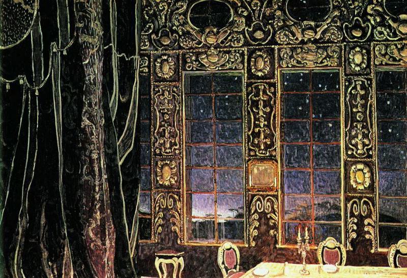 Dining room in Don Juan’s house. Set design for the comedy by J.-B. Molière’s Don Juan, Alexander Golovin