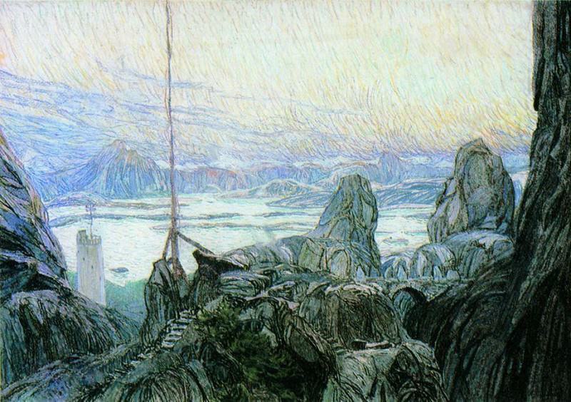 Fjords. Scenery sketch for G. Ibsen’s drama Daughter of the Sea, Alexander Golovin