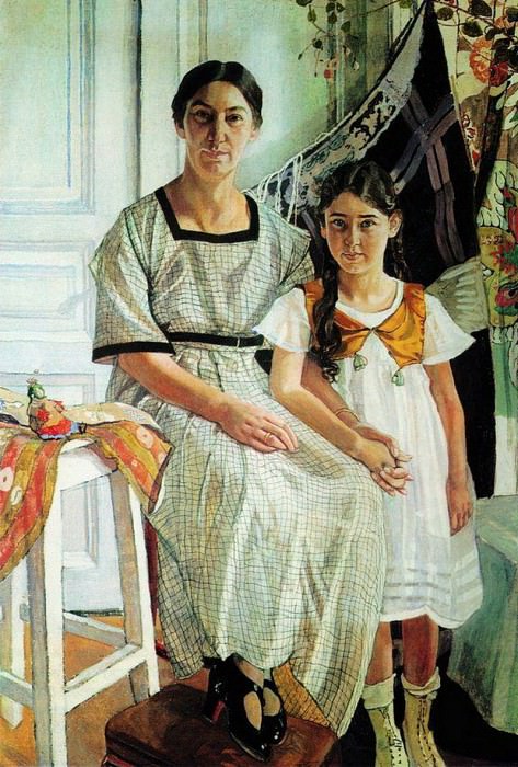 Portrait of Lidia Yakovlevna Rybakova with her daughter Olya, Alexander Golovin