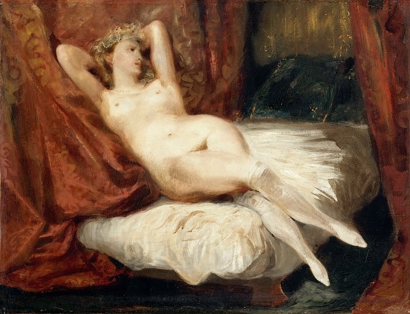 Eugène Delacroix -- Study of a nude woman, sleeping on a divan, called ’The Woman of White Stockings’, Part 5 Louvre