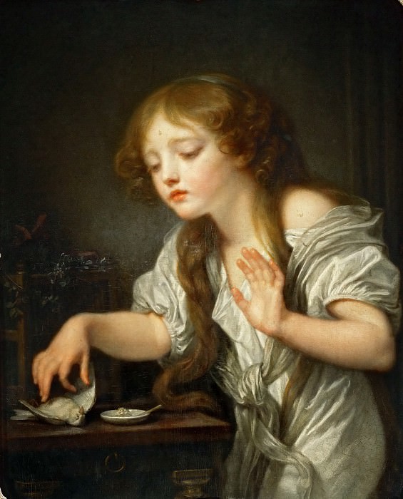 Jean-Baptiste Greuze -- The Dead Bird, or A Child Hesitating to Touch a Bird, Fearing That It Might Be Dead, Part 4 Louvre