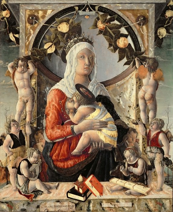 Marco Zoppo -- Madonna and Child surrounded by eight angels, Part 4 Louvre