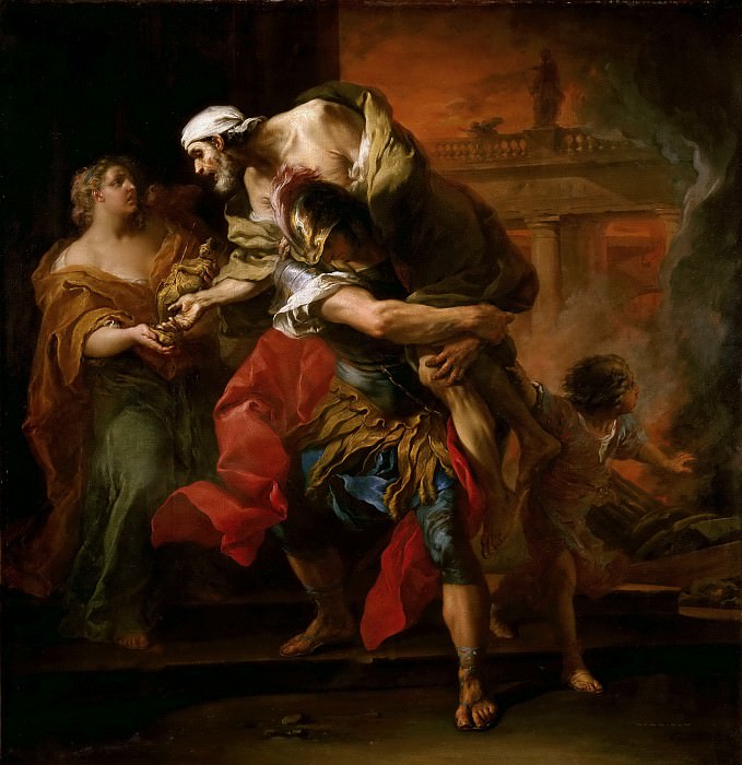 Ло, Шарль ван -- Эней выносит своего отца Анхиса из пылающей Трои, часть 4 Лувр