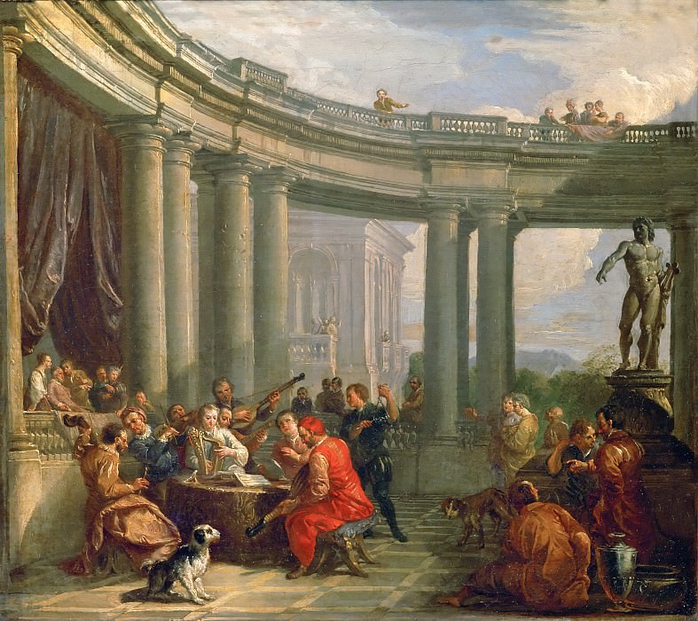 Giovanni Paolo Panini -- A concert in the circular colonnade of Doric style., Part 4 Louvre