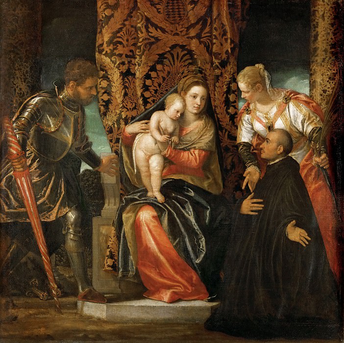 Paolo Veronese -- Saint Mary and Jesus between Saint Geore and Saint Justine with a Kneeling Benedictine Monk, Part 4 Louvre