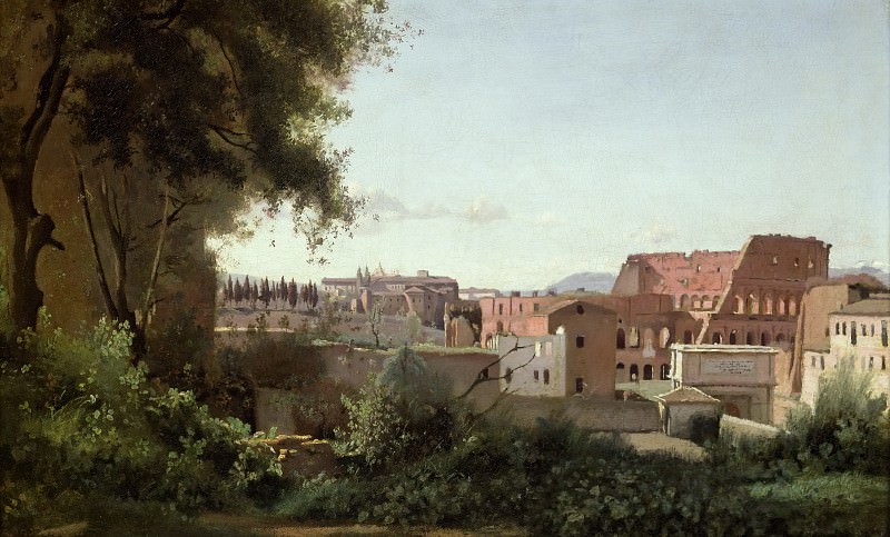 Коро, Жан-Батист-Камиль -- Вид Колизея от садов Фарнезе, 1826, 30х49, часть 4 Лувр