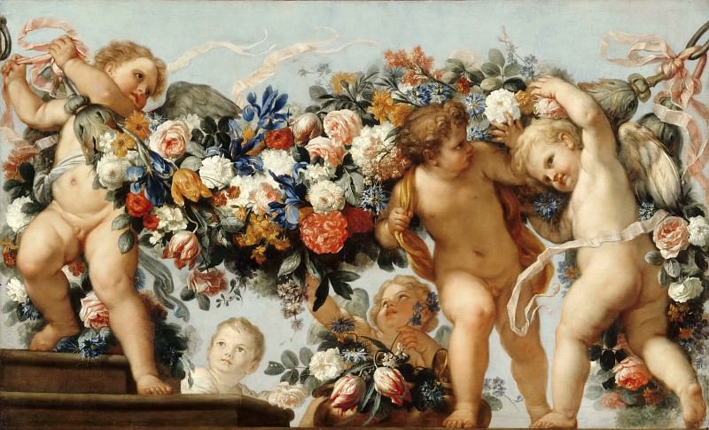 Carlo Maratti -- Cupids and garlands of flowers, Part 4 Louvre