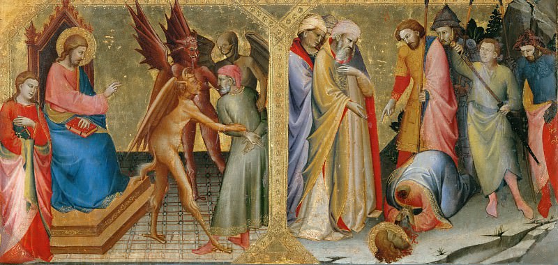 Lorenzo Monaco -- Hermogenes bound by the devils he sent against Saint James the Elder; Martyrdom of Saint James, Part 4 Louvre