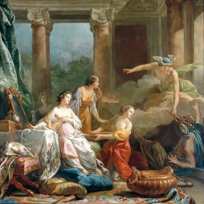 Jean Baptiste Marie Pierre -- Mercury, in love with herse, changes Aglauros into stone, Part 4 Louvre