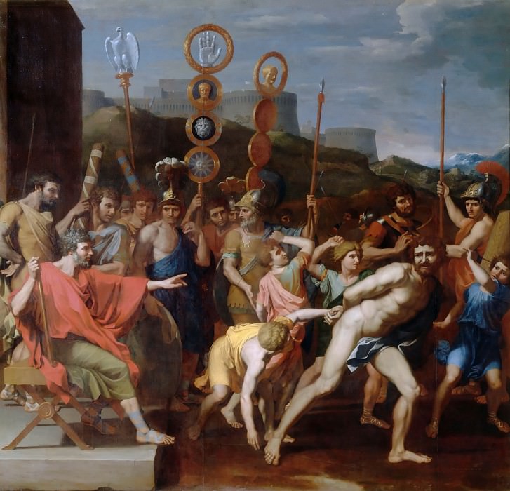 Nicolas Poussin -- Camille delivers the Schoolmaster of Falerii to his pupils, Part 4 Louvre