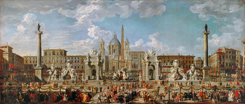 Giovanni Paolo Panini -- Preparations for fireworks and decoration for the festival given in honor of the birth of Louis, the Dauphin of France, in the Piazza Navona, Part 4 Louvre