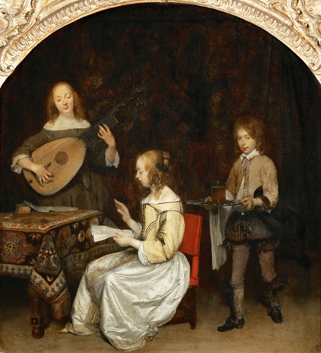 Gerard Terborch II -- The concert: singer and theorbé lute player, Part 4 Louvre