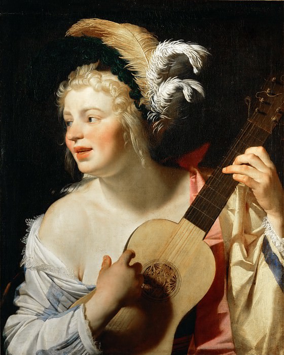 Gerrit van Honthorst -- Woman Playing the Guitar , Part 4 Louvre